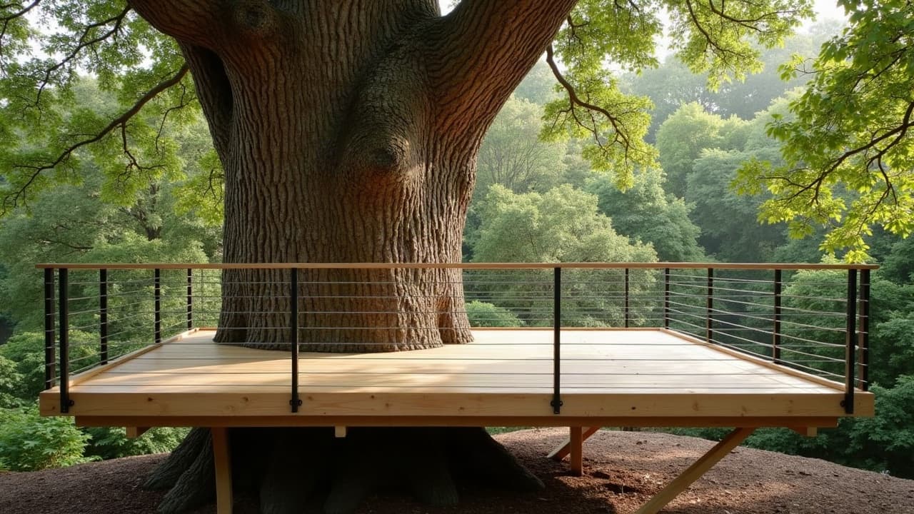 Niveau à bulle en bois posé contre l'écorce d'un arbre pour vérifier son aplomb avant l'étude du projet